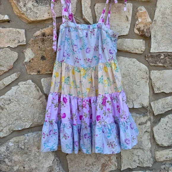 Love Shack Fancy Target Dress Womens Size xs Floral Tiered Tie Strap Ruffles - Picture 2 of 4